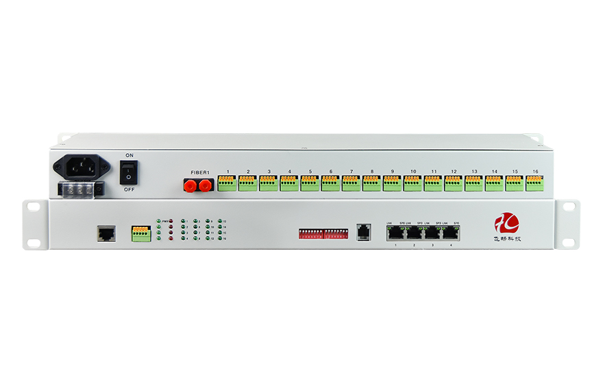 飞畅科技-4路百兆以太+16路RS232/422/485/TTL 光纤收发器